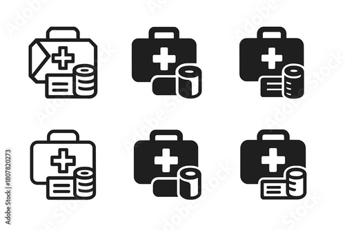 Bandages Logo Set. Bandages and gauze. Icon set. Set Logo of bandages and gauze: first-aid kit with bandage and gauze emblem. harmonious logo variations of the