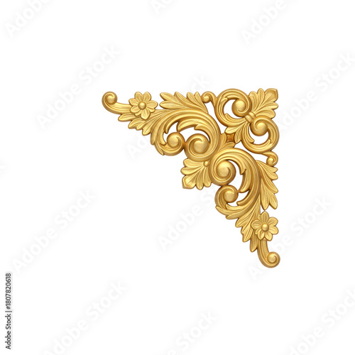Golden ornate corner design, transparent background