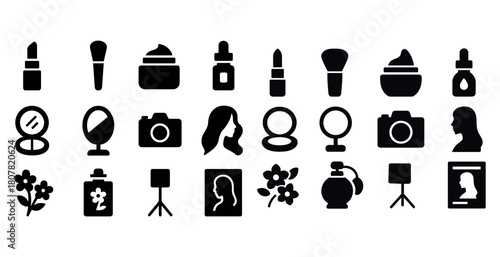 Silhouette icons of cosmetics and camera elements
