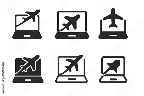 Work Anywhere Icons. Work from anywhere. Icon set. Set Logo of Work from anywhere: Travel and work icon. harmonious logo variations of the same emblematic
