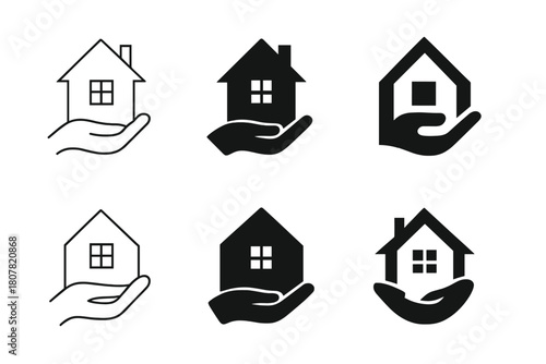 Real Estate Icons. Investing in real estate. Icon set. Set Logo of Investing in real estate: House. harmonious logo variations of the same emblematic concept,