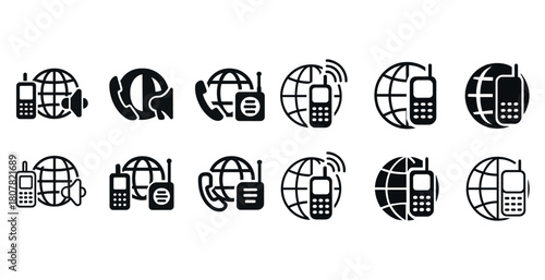 Communication icons set: global connectivity and devices