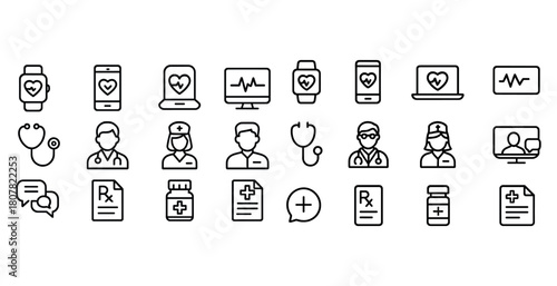 Black and white healthcare and medical icons set
