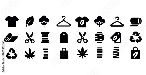 Eco-friendly fashion icons: clothing, recycling, sustainability, textile, nature