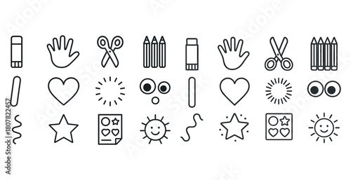 Set of simple outline icons for crafts and creativity