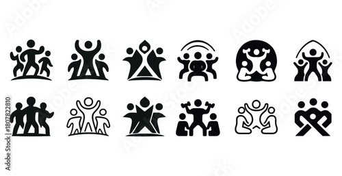 Abstract icons of people celebrating in various poses