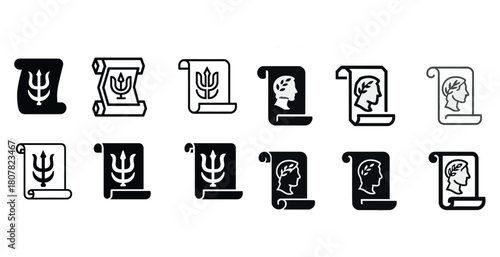 Icons of scrolls and profiles with greek and roman motifs in various styles