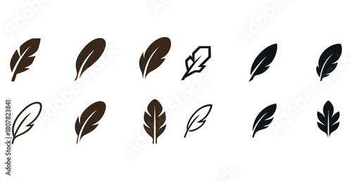 Minimalist feather icons in assorted styles and colors