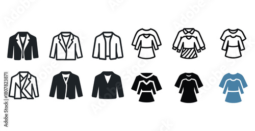 Variety of jacket and sweater icons in simplistic styles