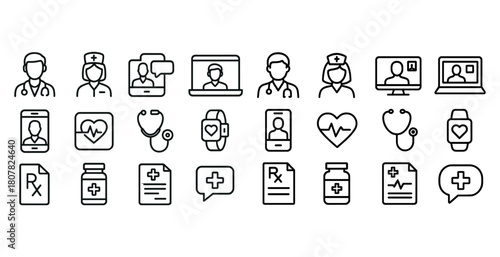 Medical and healthcare communication icons set for modern technology platforms