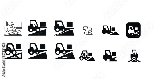 Forklift ramp safety icons collection: various styles and designs for industrial use