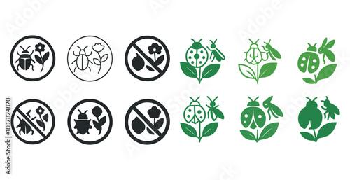 Insect identification icons: ladybug, bee, aphid, leaf, flower symbols