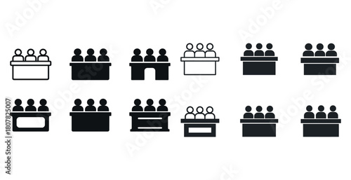 Black and white icons of people in conferences and meetings