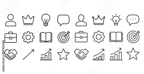 Icon set featuring business and communication symbols in minimalist style