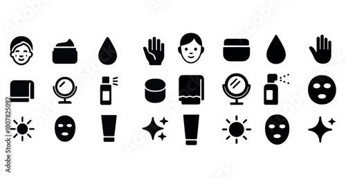 Skincare icon set featuring facial mask and beauty elements