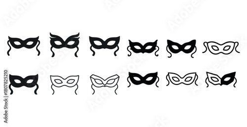 Collection of stylish black and white masquerade masks with various designs