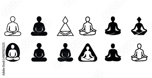 Diverse meditation icons in various geometric styles