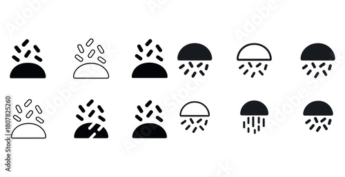 Set of weather icons: rain and snow variations in different styles
