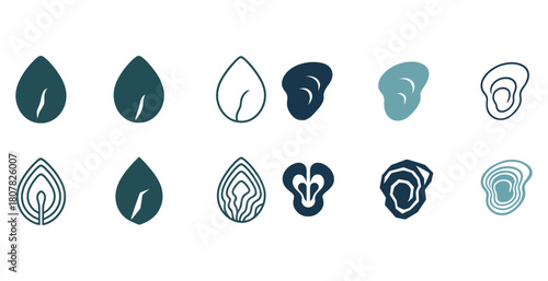 Set of abstract leaf and seed designs in various styles