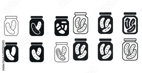 Various pickle jar icons in black and white