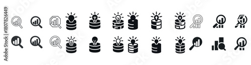 Business growth icons: analytics, innovation, strategy, finance, market trends