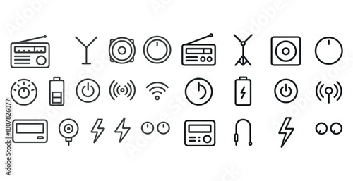 Minimalist audio and technology line icons set