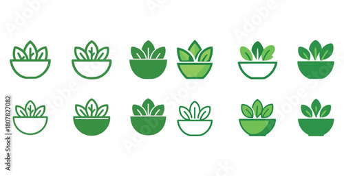 Stylized plant icons collection in various green shades
