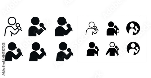 Set of microphone singing icons in various styles