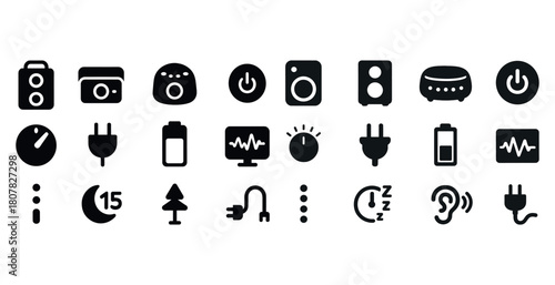Collection of minimalist icons for electronics and tech devices