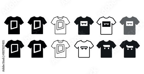 Minimalist t-shirt icon set featuring geometric and skateboard prints