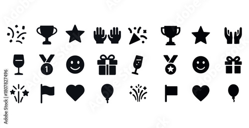 Celebration icons collection: trophies, stars, gifts and party elements