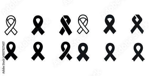 Collection of black awareness ribbons in various styles
