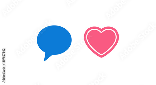 Social media engagement icons set with a blue comment bubble and a pink like heart symbol isolated on a white background for web and app user interfaces