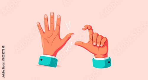 Cartoon hands showing a size comparison gesture, from large to small. A vector illustration representing scale and measurement