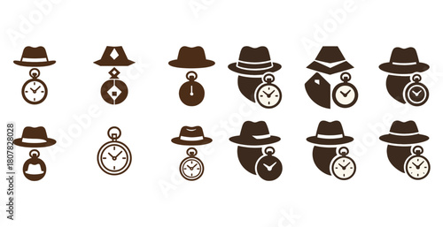 Collection of vintage icons with fedoras and pocket watches