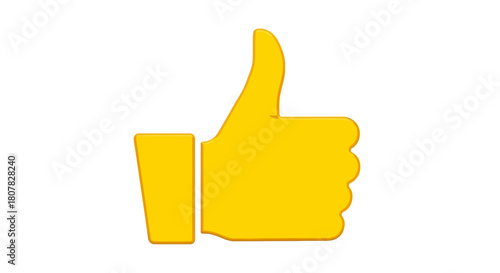 Simple yellow thumbs up symbol for social media likes and positive feedback. A vector graphic icon of a hand gesture showing approval, isolated for design