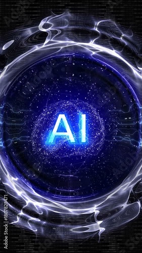 AI Text and Machine Learning Brain Animation, Background, Loop
