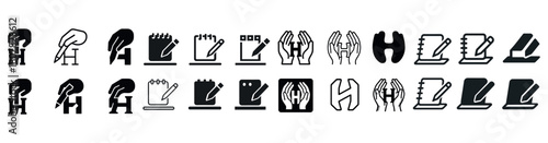 Hand gesture icons collection: writing, counting, praying, organizing
