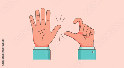 A set of two cartoon hands making contrasting gestures, one open palm and one pinching to show a small size or amount