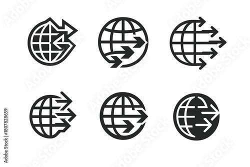 Global Preparedness Icons. Global preparedness. Icon set. Set Logo of Global preparedness: Evacuation routes. harmonious logo variations of the same emblematic