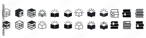 Collection of various book icons in flat design style
