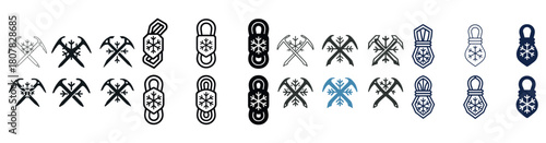 Winter sports equipment icon set featuring ski poles and snowflakes