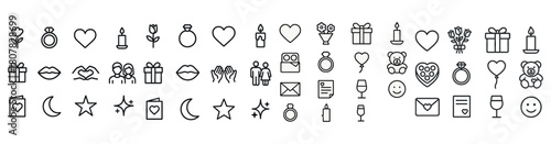 Valentine's day love icons collection: rings, hearts, gifts, flowers, teddy bears