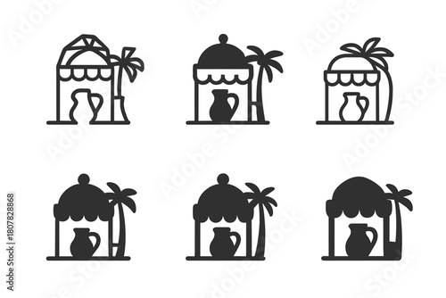 Travel Souvenir Icons. Travel souvenirs. Icon set. Set Logo of travel souvenirs: souvenir shop sign. harmonious logo variations of the same emblematic concept,