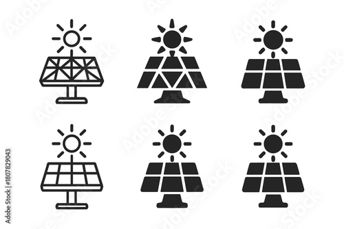 Self-Sufficiency Icons. Self-sufficiency. Icon set. Set Logo of self-sufficiency: solar panel. harmonious logo variations of the same emblematic concept, each