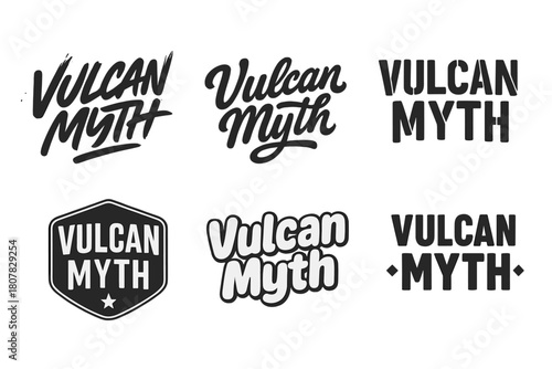 Vulcan Myth Lettering Grid. Vulcan Myth. Set lettering. harmonious lettering variations of the same emblematic concept, each with different artistic