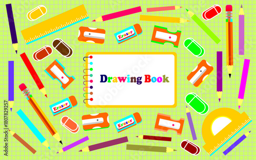 Drawing and coloring supplies icons. Set of drawing tools illustration. School theme for kids education background. Colored drawing tools. Clipart sets of drawing art.