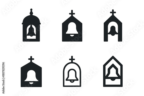 Church Architecture Logos. The development of Christian church architecture. Icon set. Set Logo of The development of Christian church architecture: Church