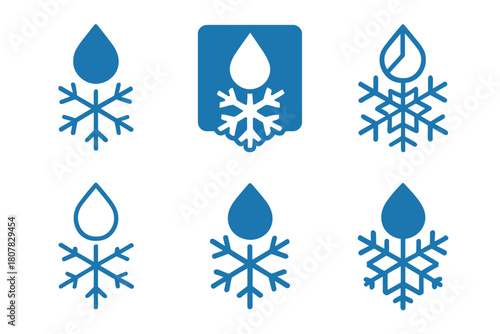 Freezing Process Icons. The process of freezing. Icon set. Set Logo of The process of freezing: phase change diagram from liquid to solid. harmonious logo