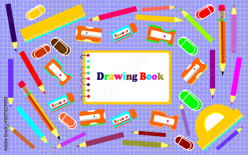 Drawing and coloring supplies icons. Set of drawing tools illustration. School theme for kids education background. Colored drawing tools. Clipart sets of drawing art.
